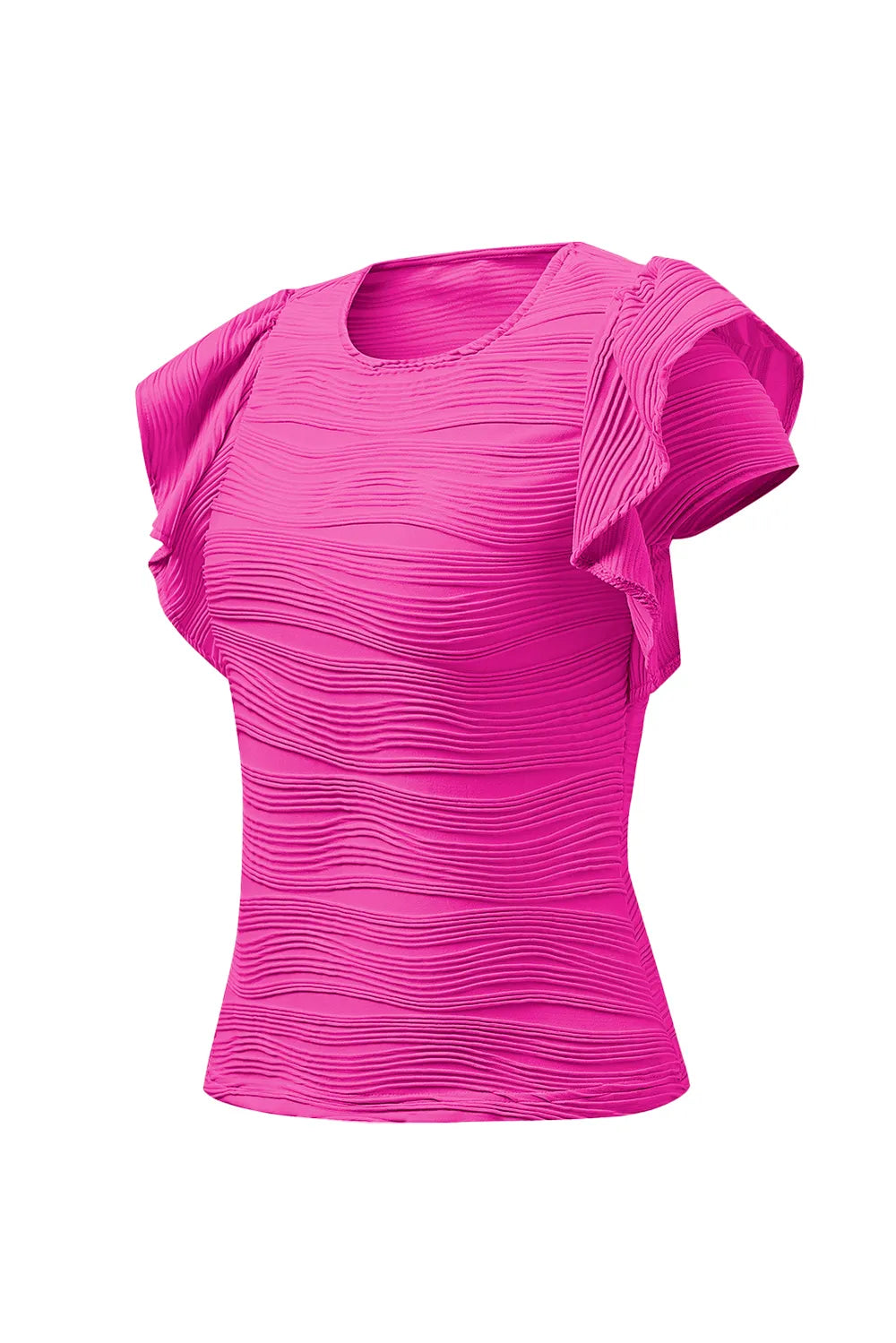 Textured Round Neck Cap Sleeve Top (23)