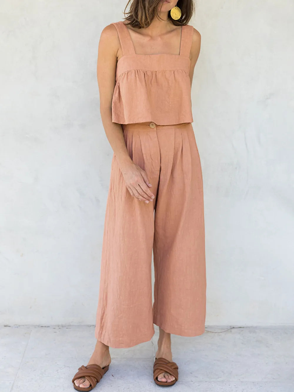 Square Neck Wide Strap Top Pants Set (13)