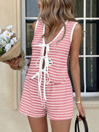 Striped Knit Tie-front Sleeveless Top Shorts Set (16)