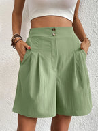 Pocketed Half Elastic Waist Shorts (21)