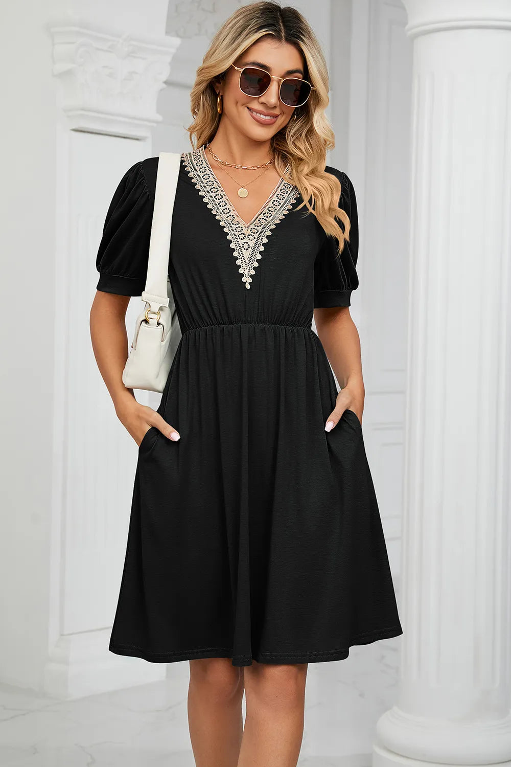 V-neck Puff Sleeve Dress (18)