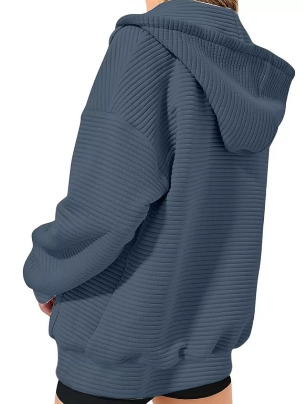 Drawstring Zip Up Dropped Shoulder Hoodie (5)