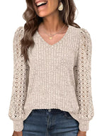 Lace Sleeve V-neck T-shirt (10)