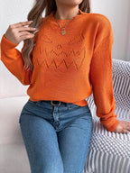Openwork Round Neck Long Sleeve Sweater (5)