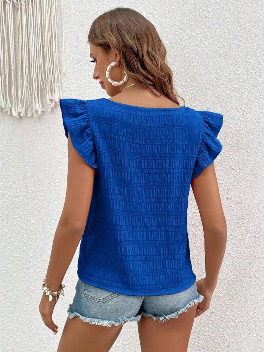 Ruffled Square Neck Cap Sleeve Blouse (15)