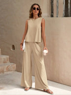 Round Neck Sleeveless Top Wide Leg Pants Set (3)