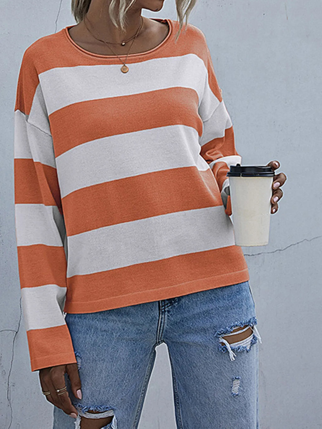 Striped Casual Long Sleeve Knit Top (14)