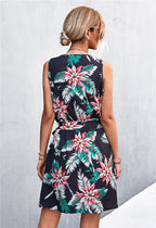 Printed Zip Detail Belted Sleeveless Dress (26)
