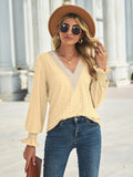 V-neck Eyelet Flounce Sleeve Blouse