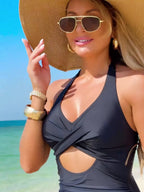 Cutout Printed Halter Neck One-piece Swimwear (6)