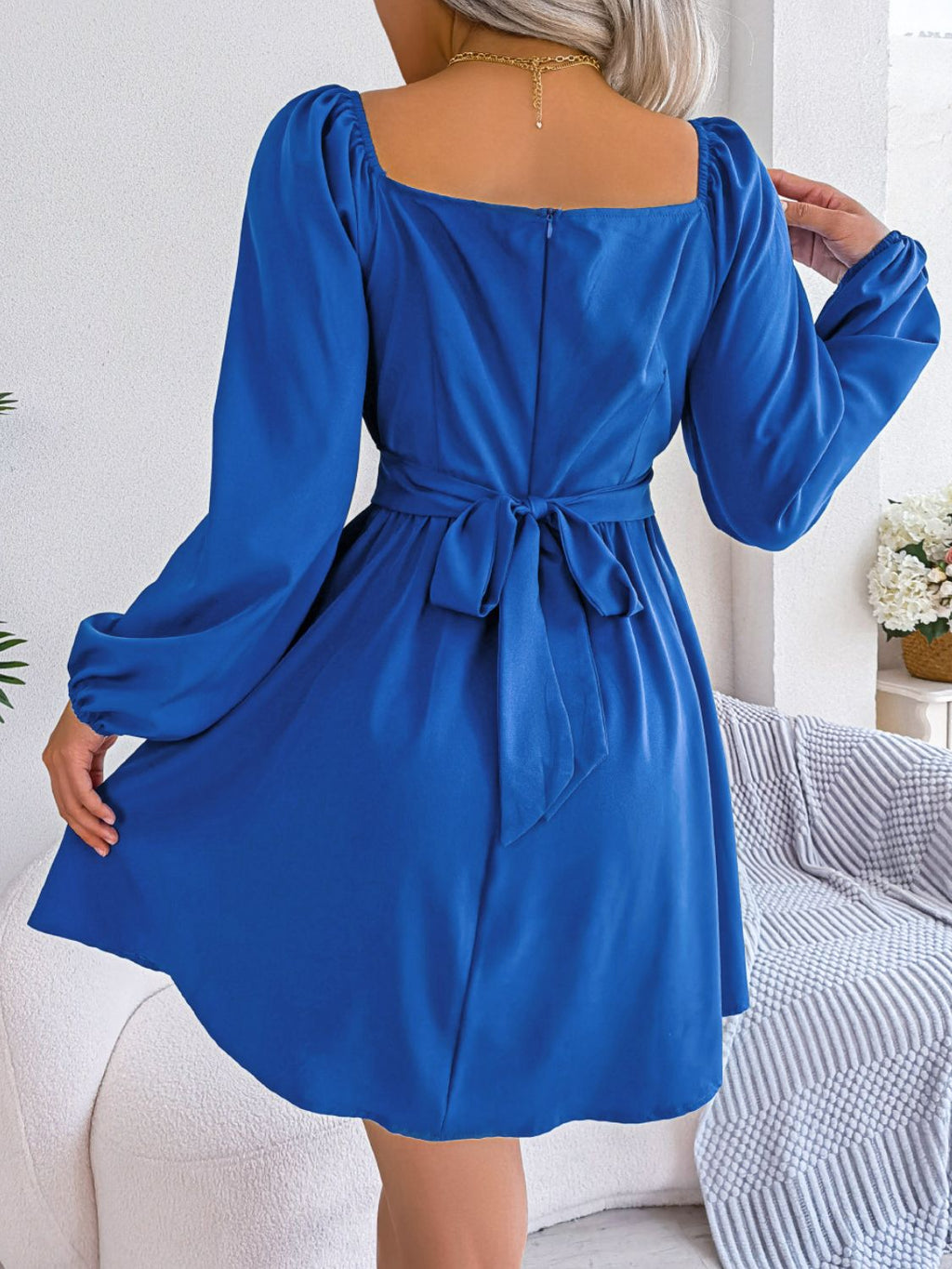 Tied Square Neck Balloon Sleeve Dress (9)