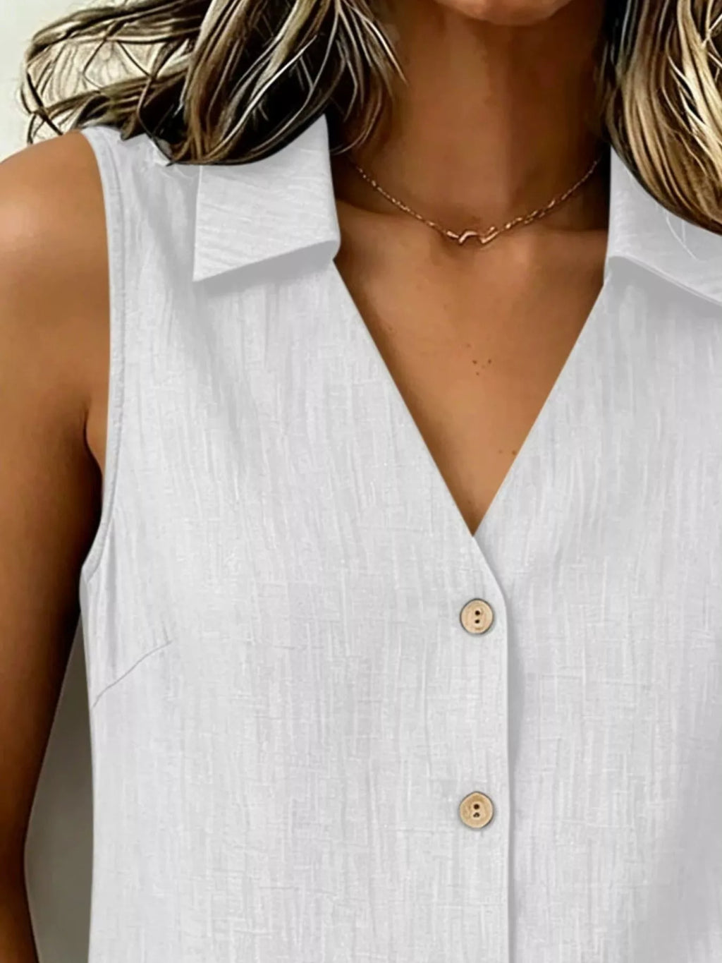 Full Size Button-up Collared Neck Sleeveless Top Plus (10)