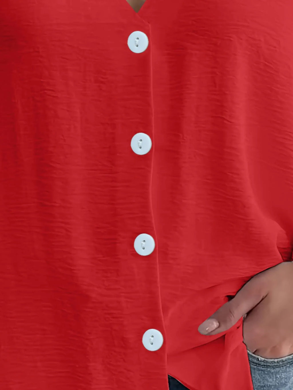 Full Size Casual V-neck Button Down Relaxed Fit Blouse Plus (21)
