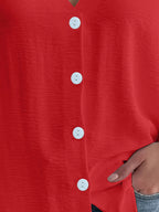 Full Size Casual V-neck Button Down Relaxed Fit Blouse Plus (21)