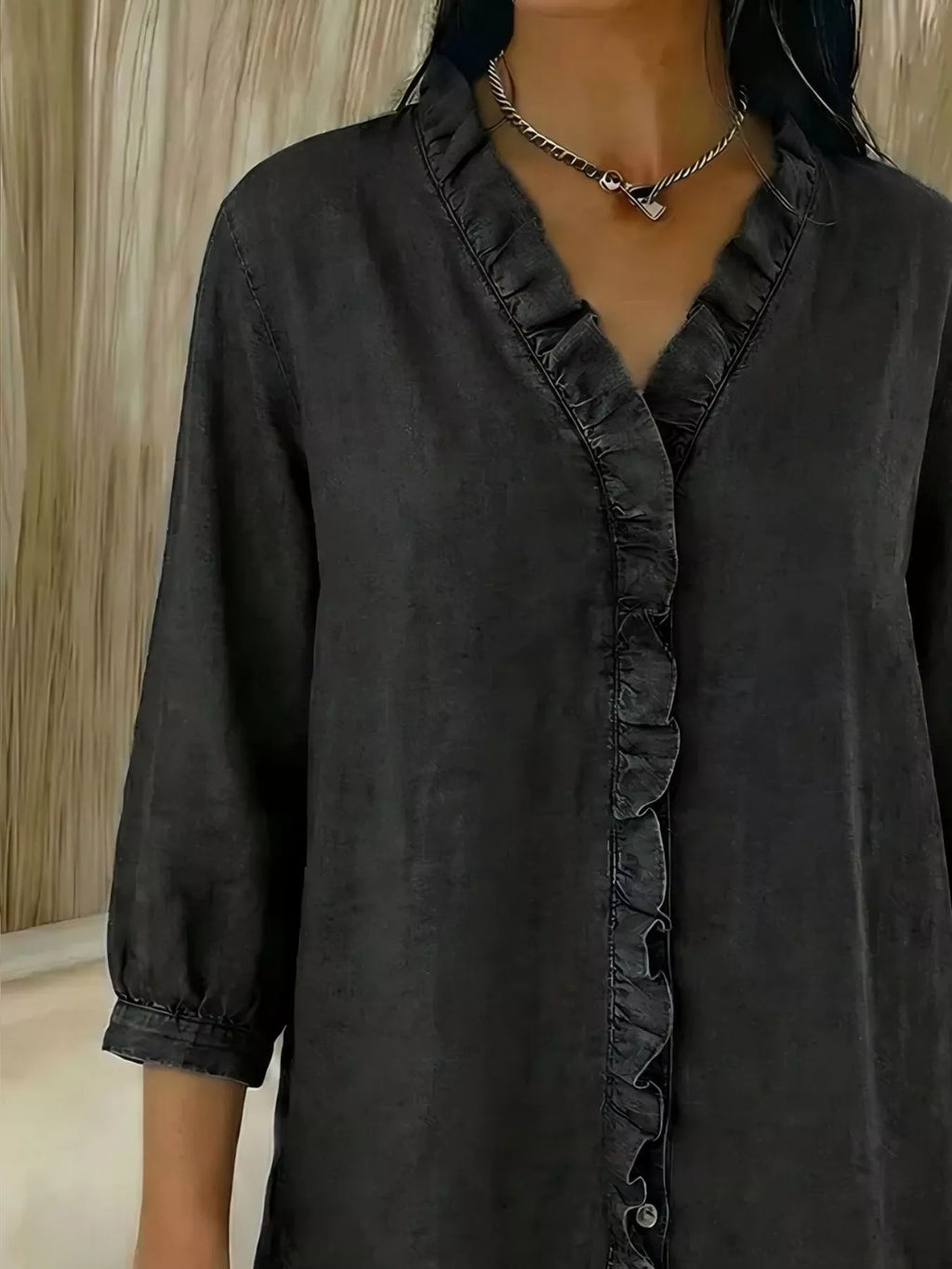 Full Size V-neck Ruffled Button Down Shirt Plus (13)