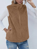 Full Size Fuzzy Zip Up Vest Coat Pockets