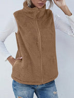 Full Size Fuzzy Zip Up Vest Coat Pockets