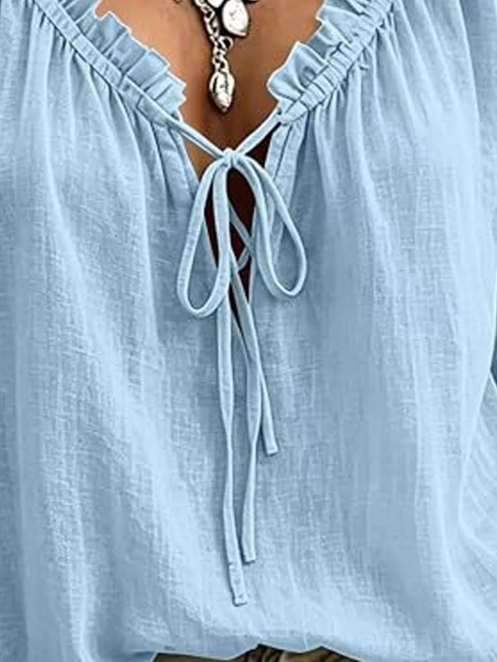 Frill Tie Neck 3/4 Sleeve Blouse (4)