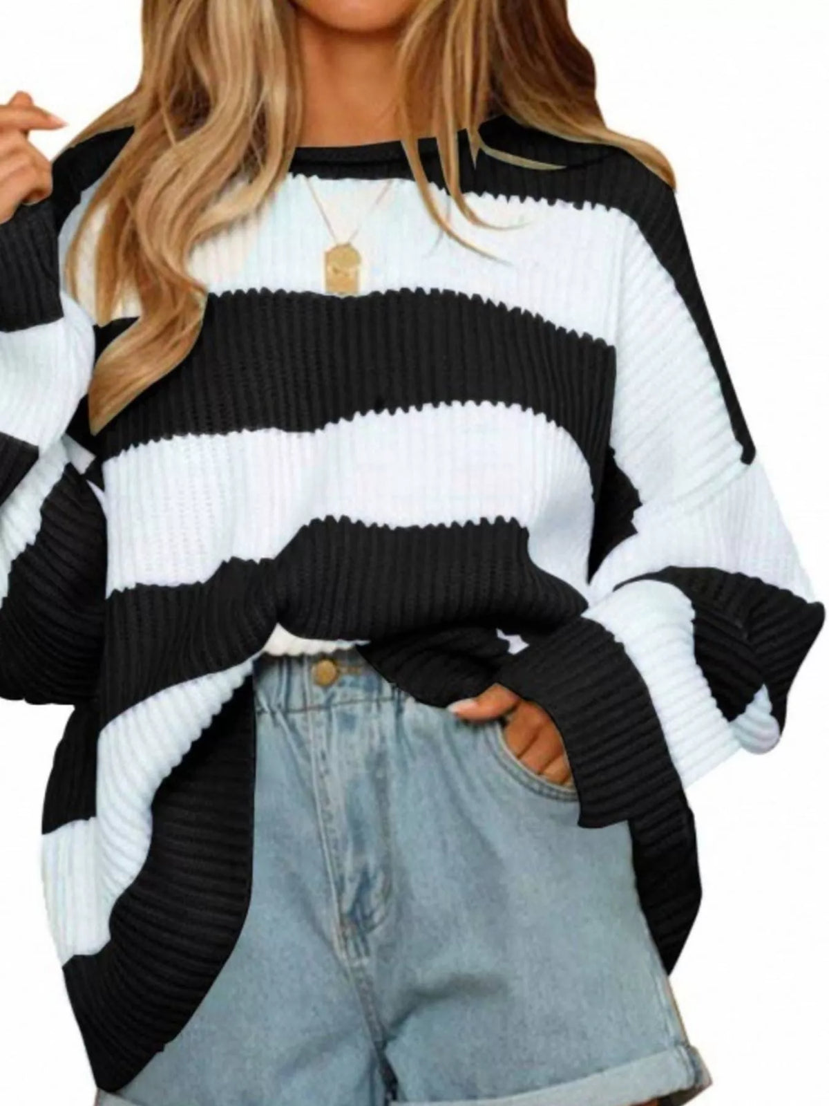 Contrast Striped Round Neck Sweater (8)