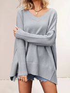 V-neck Ribbed Sleeve Sweater (4)