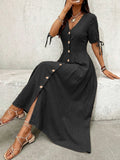 Button-down Short Sleeve Midi Dress (6)