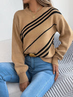 Striped Pattern Casual Round Neck Sweater (2)