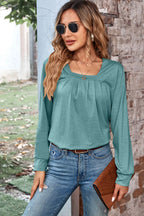 Ruched Square Neck Long Sleeve T-shirt (11)