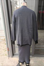 Contrast Trim Ribbed Knit Sweater Skirt Set (4)