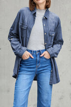 Pocketed Collared Neck Long Sleeve Denim Top (11)
