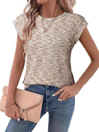 Round Neck Knit Cap Sleeve Top (10)