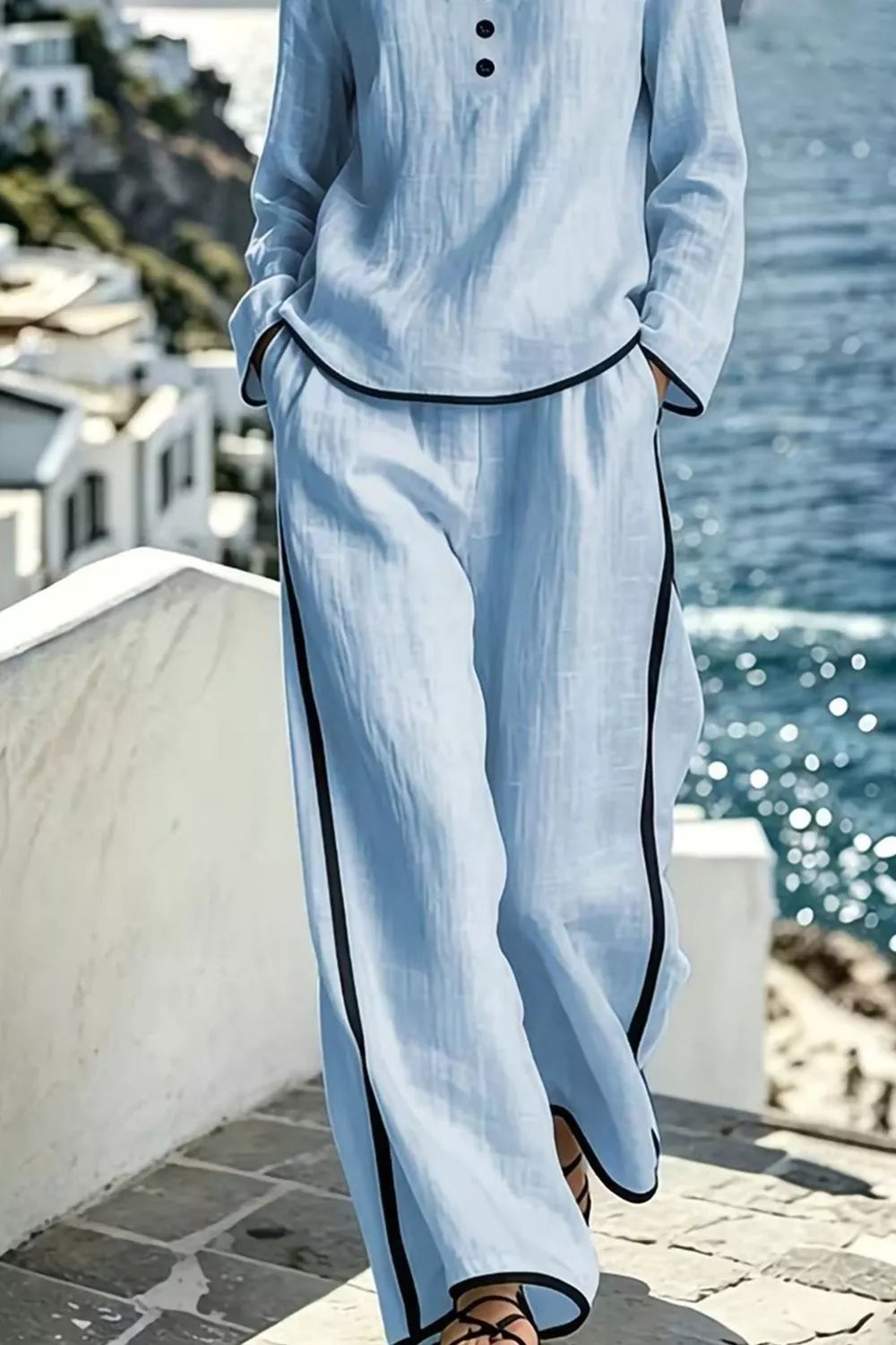 Contrast Trim Long Sleeve Top Pants Set (6)