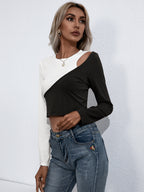 Cropped Contrast Round Neck Short Sleeve Tee