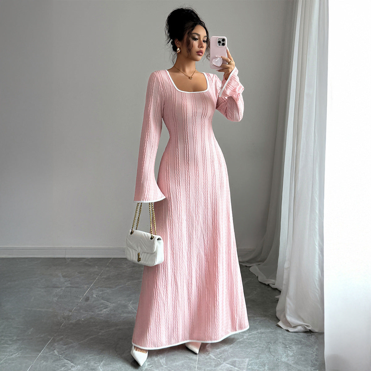 Slim-fitting Simple Long Sleeve Dress Clothing photo 3