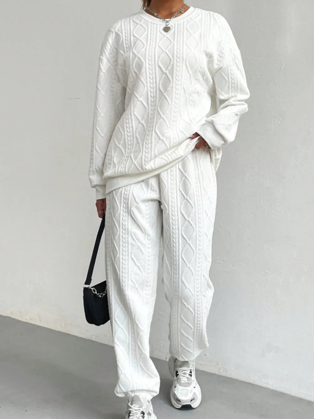 Texture Round Neck Top Pants Set