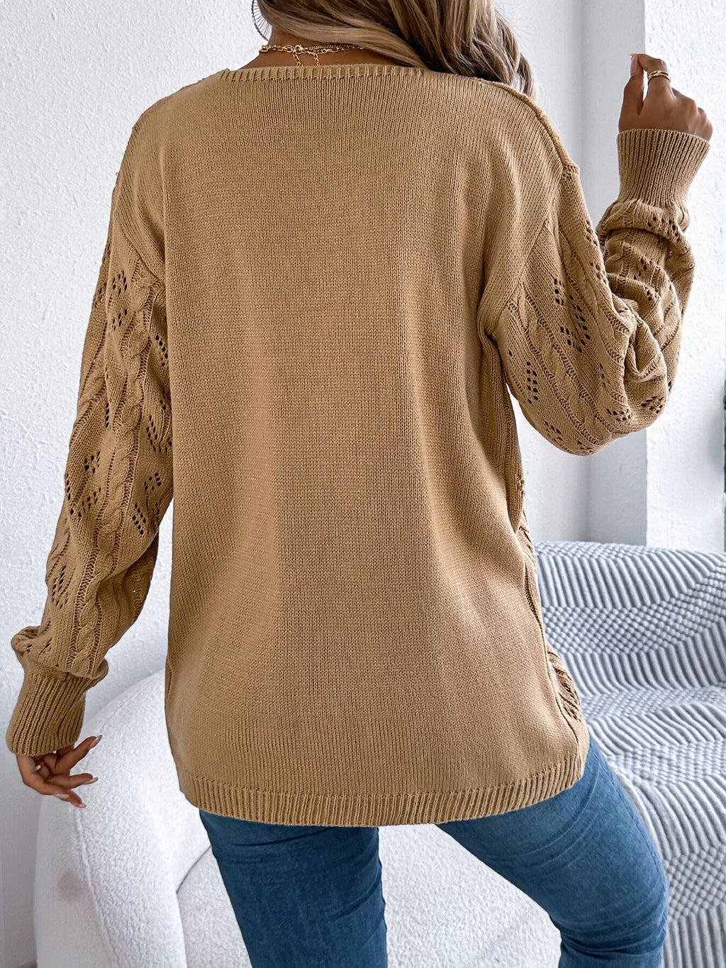 Openwork Open Front Long Sleeve Cardigan (8)