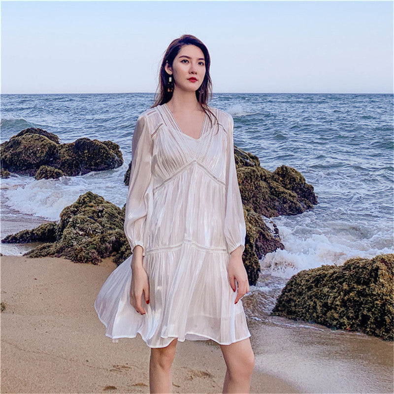 Pleated V-neck Dress photo 3