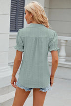 Eyelet Johnny Collar Short Sleeve Blouse (12)