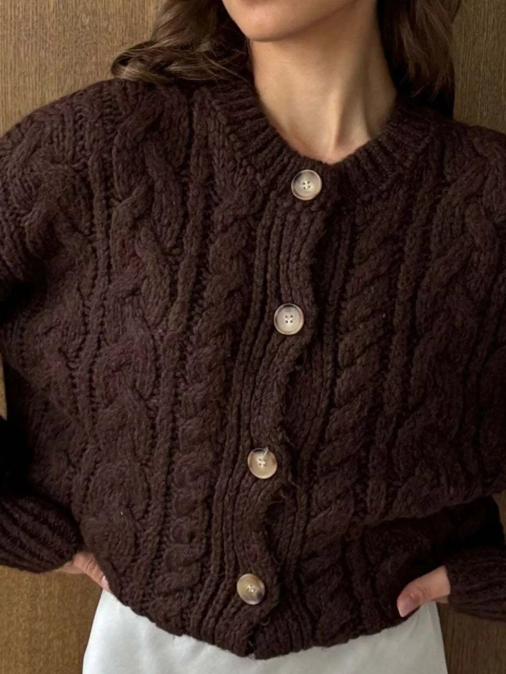 Cable Knit Button-down Cardigan (9)
