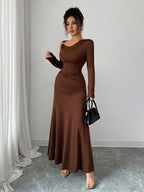 Solid-color Off-shoulder Long-sleeve Dress variant CJLY263959201AZ|CJLY263959202BY|CJLY263959203CX|CJLY263959204DW