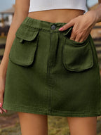 Pocketed Elastic Waist Denim Skirt (4)