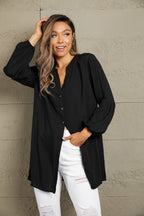 Notched Neck Balloon Sleeve Shirt (3)