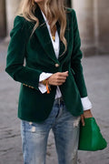 One Button Lapel Collar Long Sleeve Blazer (4)