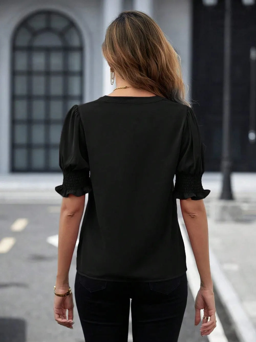 Notched Short Sleeve Blouse (5)