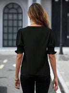 Notched Short Sleeve Blouse (5)