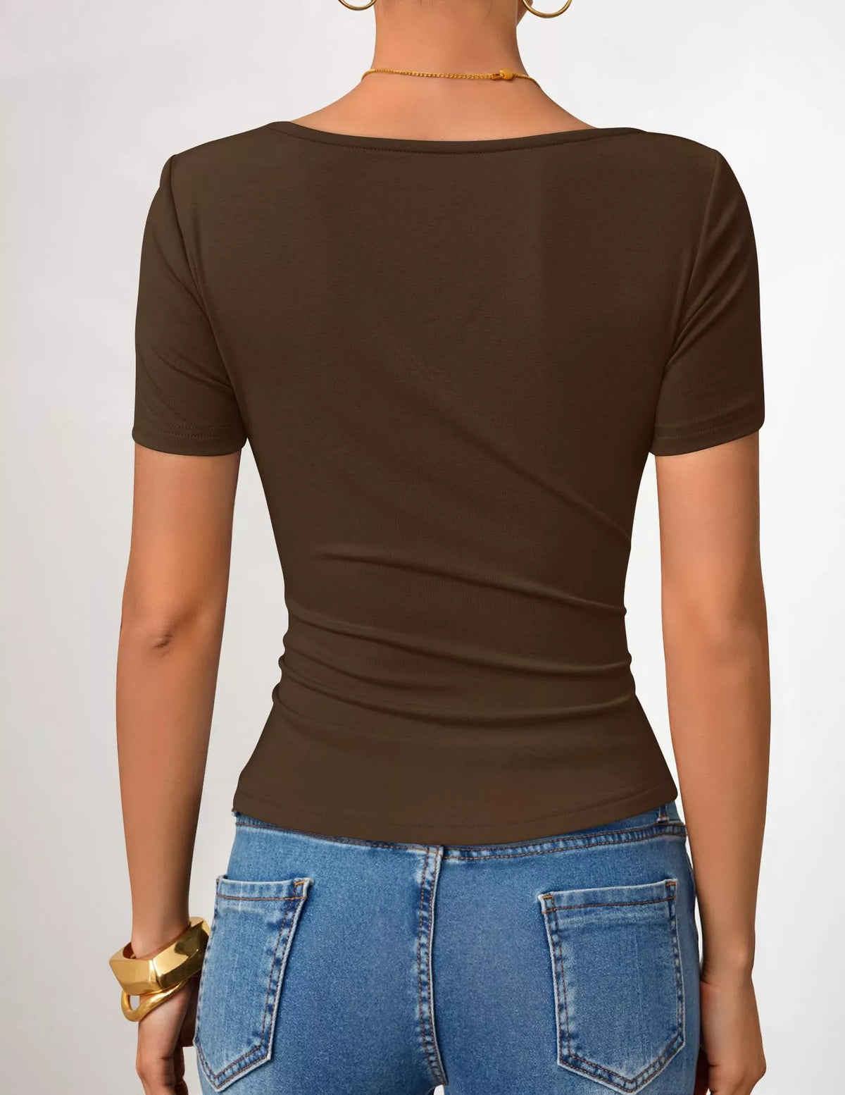 Asymmetrical Neckline Fitted T-shirt (24)