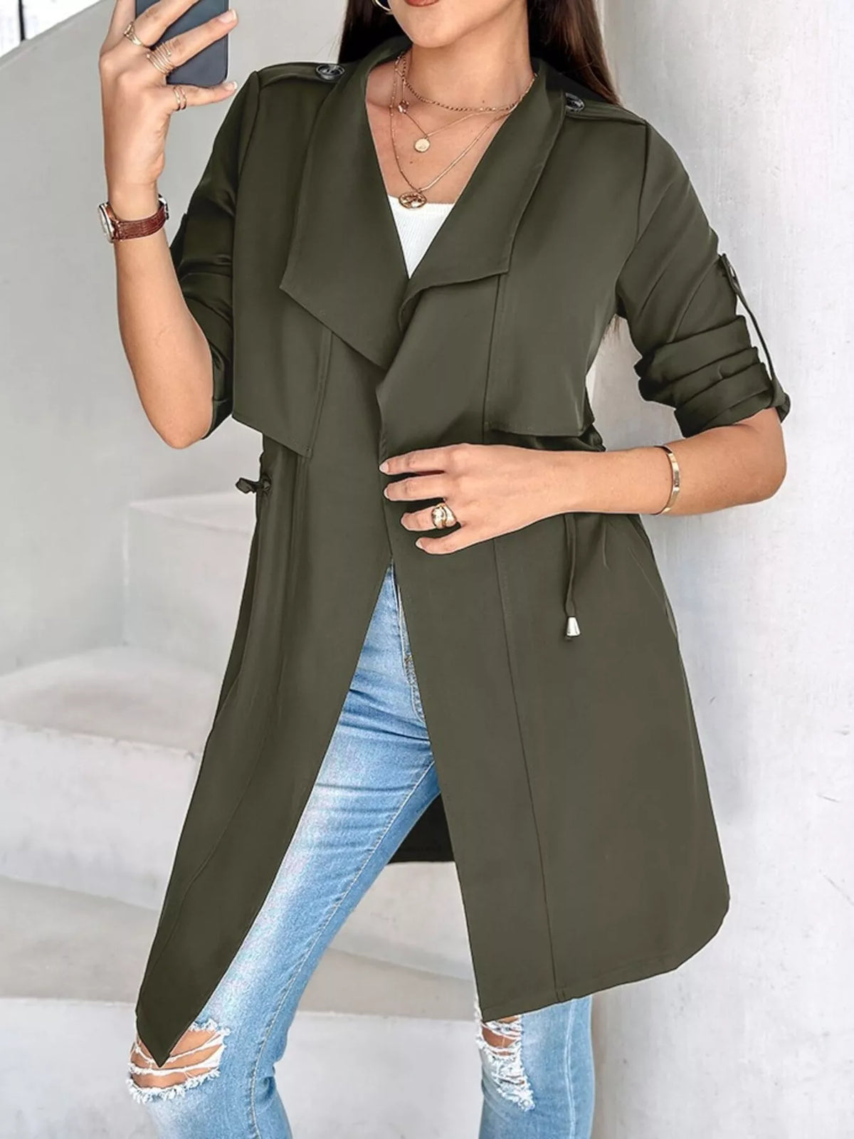 Drape Collar Lightweight Trench Coat (18)