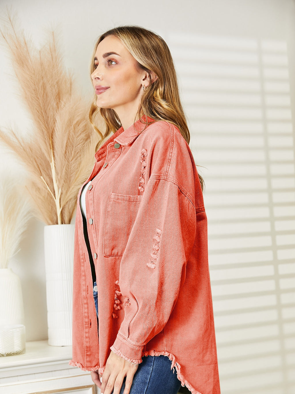 Distressed Raw Hem Denim Jacket (11)