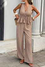 Striped Sleeveless Top Wide Leg Pants Set (3)