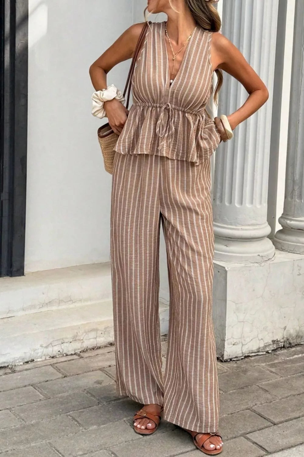 Striped Sleeveless Top Wide Leg Pants Set (3)