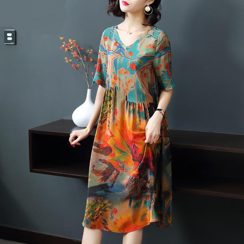 Printed Silk Dress variant CJNSSYLY03941-Green-M|CJNSSYLY03941-Green-XL|CJNSSYLY03941-Green-3XL|CJNSSYLY03941-Green-4XL|CJNSSYLY03941-Green-L|CJNSSYLY03941-Green-5XL|CJNSSYLY03941-Green-XXL